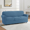 Image 1 : SUBRTEX TEXTURED GRID DENIM BLUE JACQUARD SOFA SLIPCOVER.