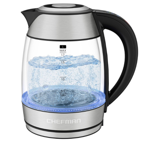 CHEFMAN DUAL-GLASS 1.7 L COOL-TOUCH DIGITAL KETTLE WITH ADJUSTABLE TEMPERATURE & REMOVABLE TEA -U