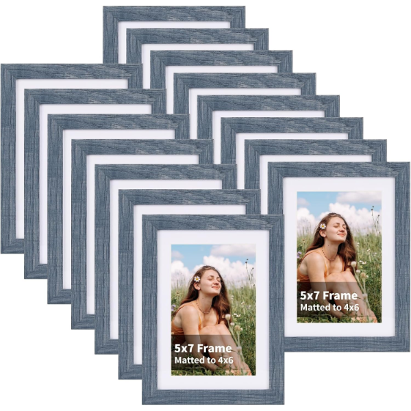 4X6 PICTURE FRAMES DENIM BLUE WOOD SET OF 15 FOR WALL OR TABLE TOP