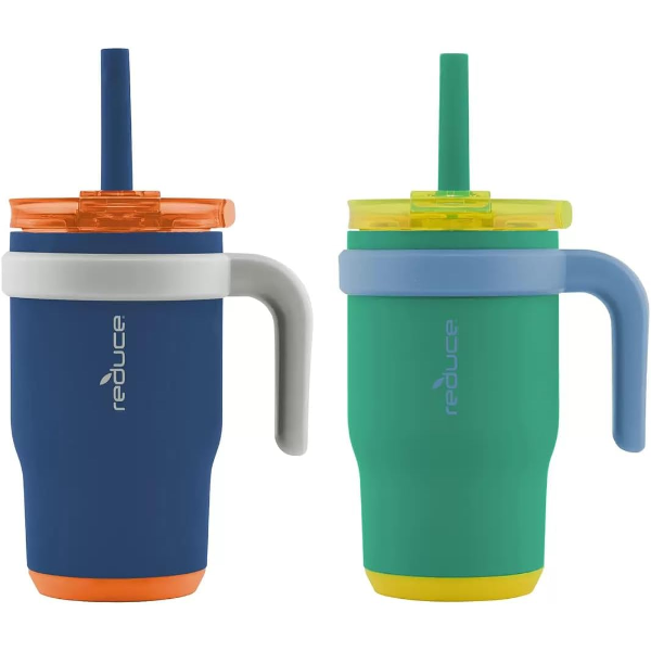 REDUCE 14 OZ COLDEE TUMBLER WITH HANDLE FOR KIDS (VARSITY BLUE/GREEN) (SLIGHTLY USED)