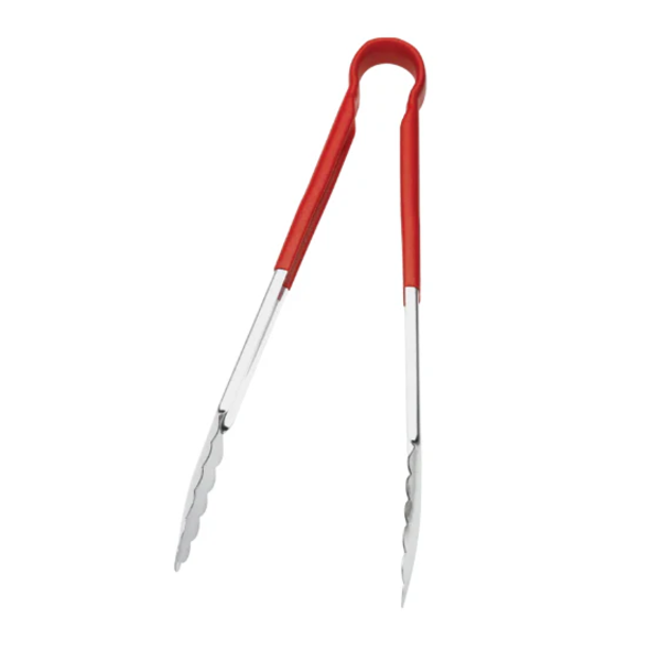 STAINLESS STEEL SERVING TONGS WITH PLASTIC HANDLE (USED, NO BOX)