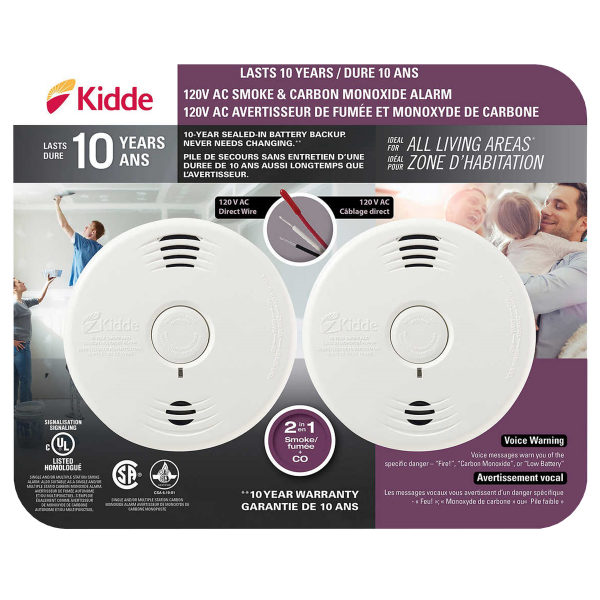 KIDDE 10-YEAR HARDWIRED TALKING SMOKE AND CARBON MONOXIDE ALARM 2-PACK (USED)