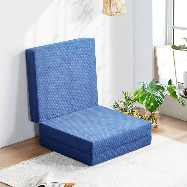  TRI FOLDING MEMORY FOAM MATTRESS - BLUE -U, BIT DAMAGE