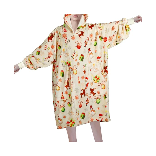 EASY-GOING OVERSIZED FLANNEL WEARABLE BLANKET HOODIE FOR ADULTS