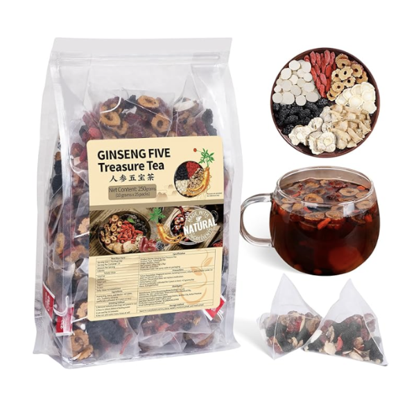 GINSENG SIX TREASURE TEA 30 BAGS CHINESE HERBAL TEA FOR WOMEN & MEN (1 PACK)(BB 01/27)