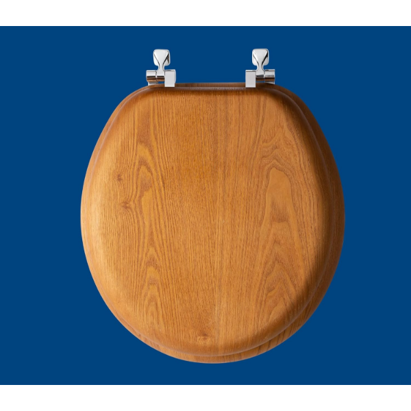 VENEER TOILET SEAT WITH CHROME HINGES, ROUND, WOOD -N