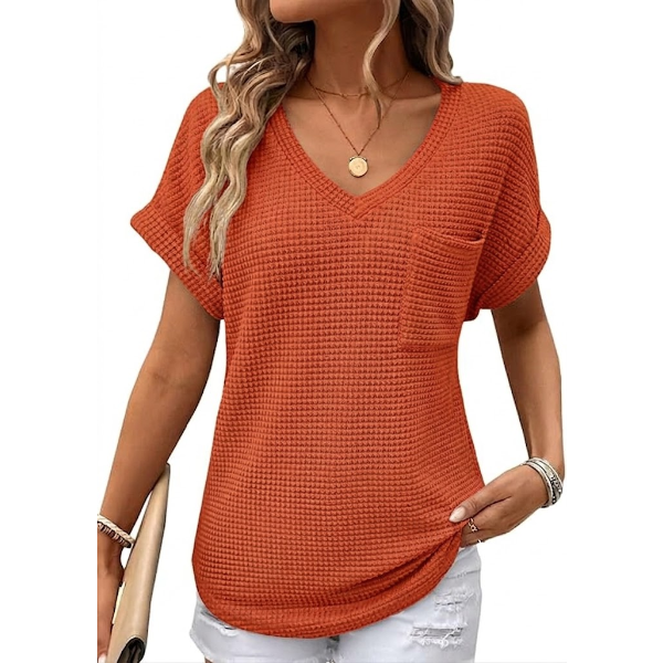 DOKOTOO WOMENS WAFFLE KNIT TOPS 2026 SPRING SUMMER V NECK T SHIRTS CASUAL TRENDY WOMEN'S BLOUSES -N