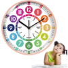 Image 1 : KIDS LEARNING CLOCK - 10 INCH. EDUCATIONAL NON-TICKING TIME. TEACHING CLOCK. (PINK)