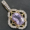 Image 1 : OVAL PINK/LILAC AMETHYST OR KUNZITE AND DIAMOND-HALO YELLOW GOLD PLATED PENDANT
