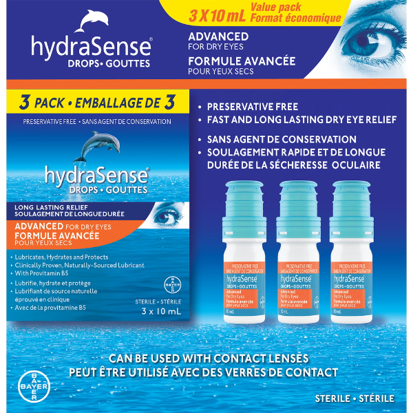 HYDRASENSE DROPS ADVANCED FOR DRY EYES 3 X 10 ML