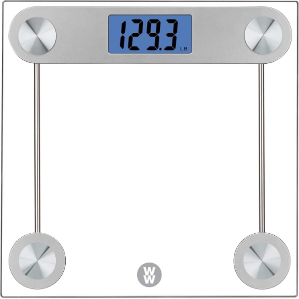 CONAIR DIGITAL GLASS BATHROOM SCALE WITH BLUE BACKLIGHT LCD DISPLAY -U