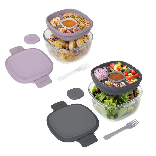 BENTGO ALL-IN-ONE GLASS SALAD CONTAINER, 2 PACK -SU