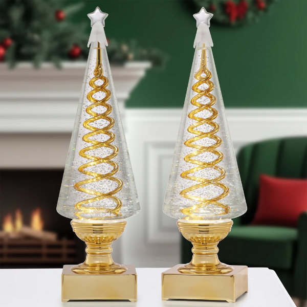 SET OF 2 SPIRAL CHRISTMAS TREES - GOLD -N