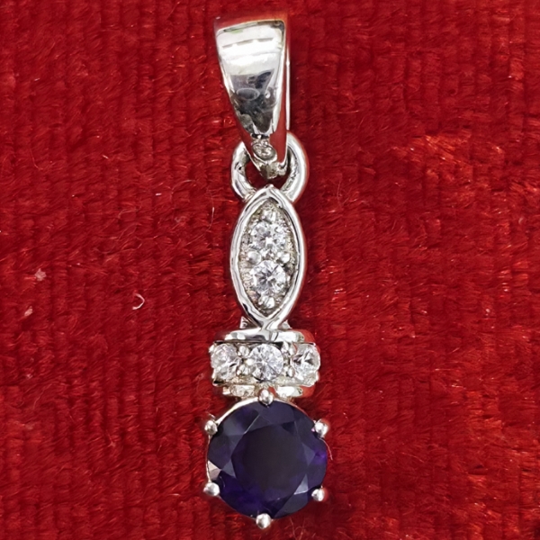 ROUND AMETHYST/IOLITE AND MARQUISE DIAMOND ACCENT SILVER PENDANT 
