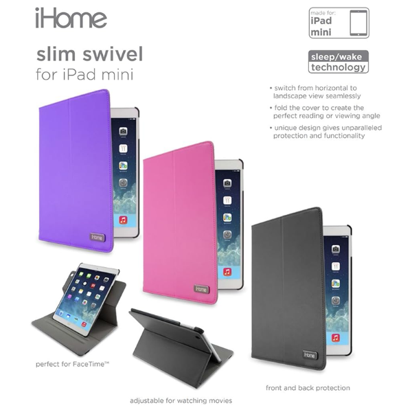 IHOME PINK SLIM SWIVEL FOR IPAD MINI ADJUSTABLE ANGLES 2 SIDE PROTECTION (1 PC) (NEW)