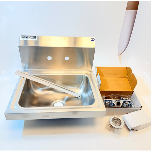 COOPER STEEL STAINLESS STEEL SINK WITH 360 DEGREE SWIVEL GOOSENECK FAUCET AND COPPER VALVE CORE -N