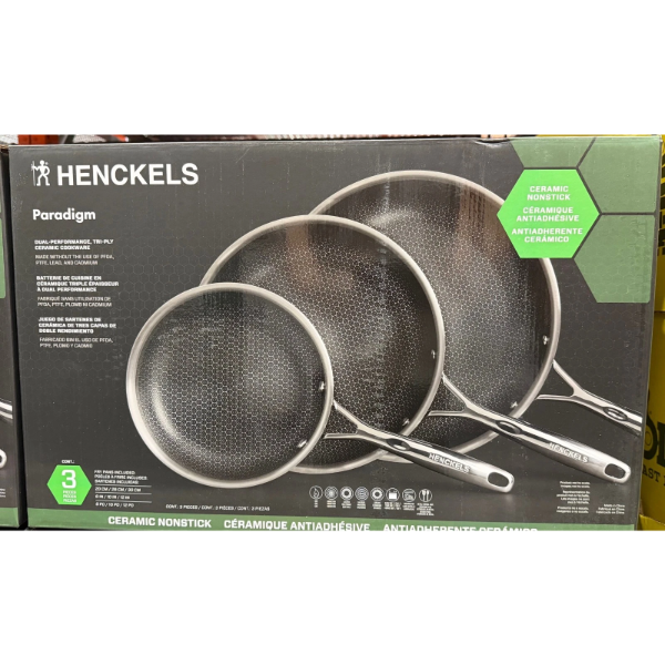 HENCKELS PARADIGM 3-PIECE SKILLET SET TRI-PLY STAINLESS STEEL 3-LAYER NONSTICK -U