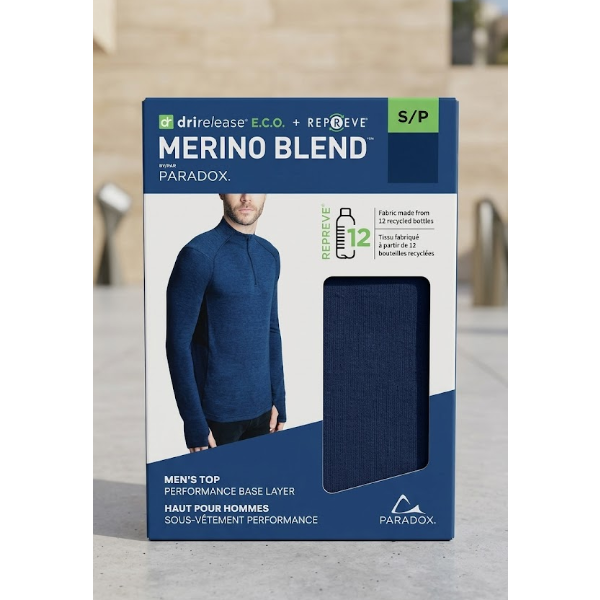 Paradox Men's Merino Blend Drirelease Performance Base Layer Shirt/Top - Small