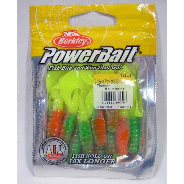 BERKLEY POWERBAIT POWER GRUB CHARTREUSE 3IN 15PK (3 PACKS)