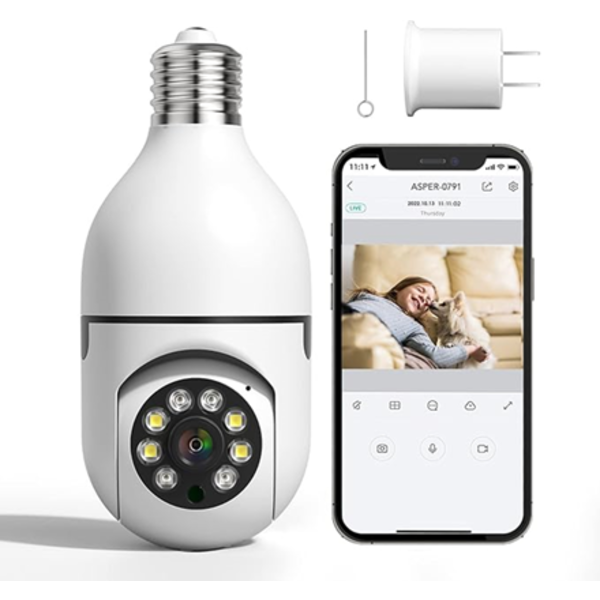 LIGHT BULB SECURITY CAMERAS WIRELESS INDOOR 355 DEGREE PAN/TILT 3MP CAMERA SURVEILLANCE WITH MOTION 