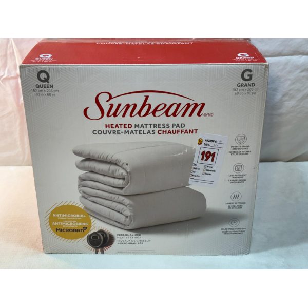 SUNBEAM HEATED MATTRESS PAD - QUEEN (SLIGHTLY USED)