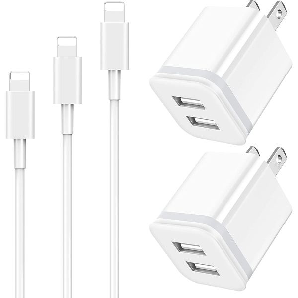 IPHONE CHARGER CABLE 3FT 6FT 10FT WITH WALL PLUG, 5-PACK LONG CHARGING CORD + DUAL PORT USB