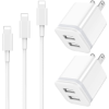 Image 1 : IPHONE CHARGER CABLE 3FT 6FT 10FT WITH WALL PLUG, 5-PACK LONG CHARGING CORD + DUAL PORT USB