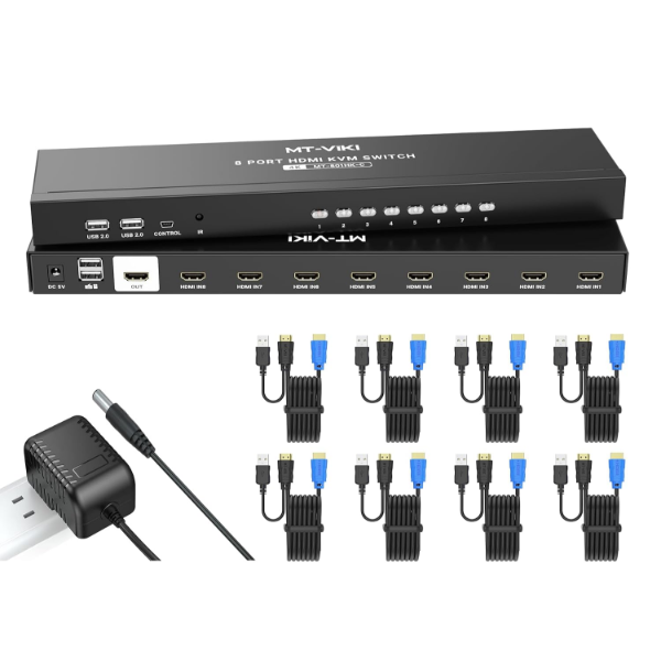 KVM SWITCH HDMI 8 PORT, MT-VIKI 4K@30HZ USB HDMI KVM SWITCH 8 IN 1 OUT W/KVM CABLES -N