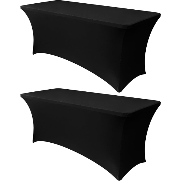 OBSTAL 6FT STRETCH BLACK SPANDEX TABLE CLOTH FOR STANDARD FOLDING TABLES