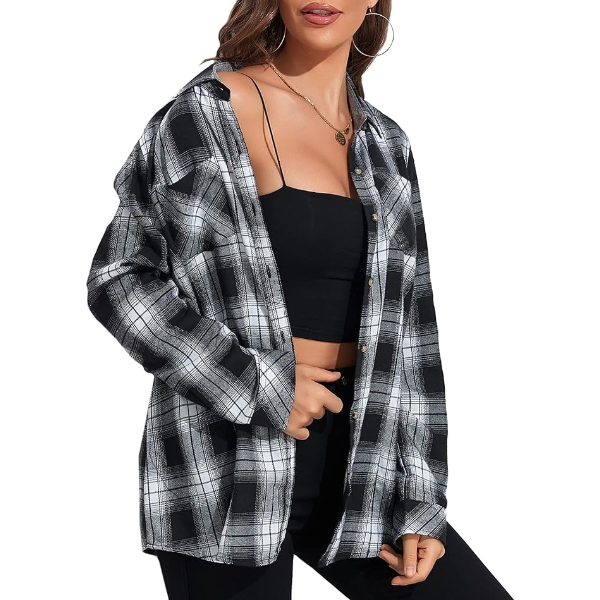 DEER LADY WOMENS PLAID FLANNEL SHIRTS (SIZE: SMALL)