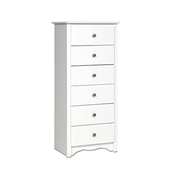 6 DRAWER CHEST WOODEN DRESSER CLOTHES ORGANIZER TALL STORAGE CABINET (WHITE)