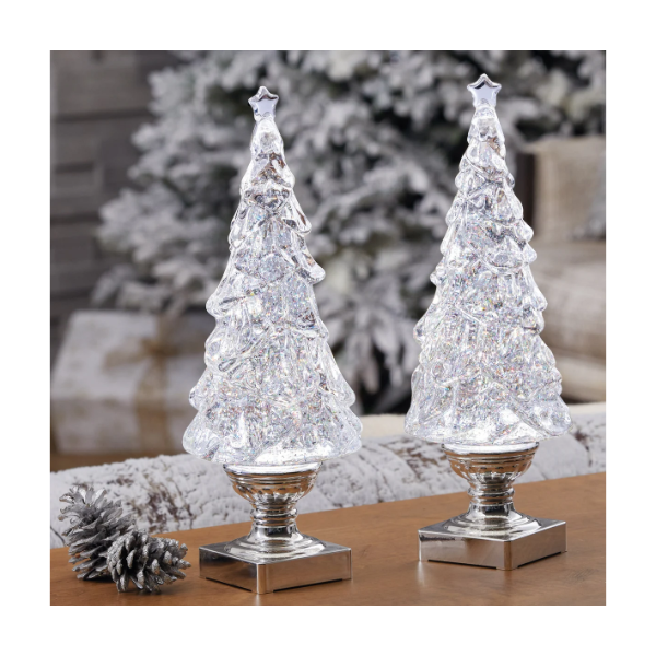 LIGHTED GLITTER TREES - SET OF 2 -SU