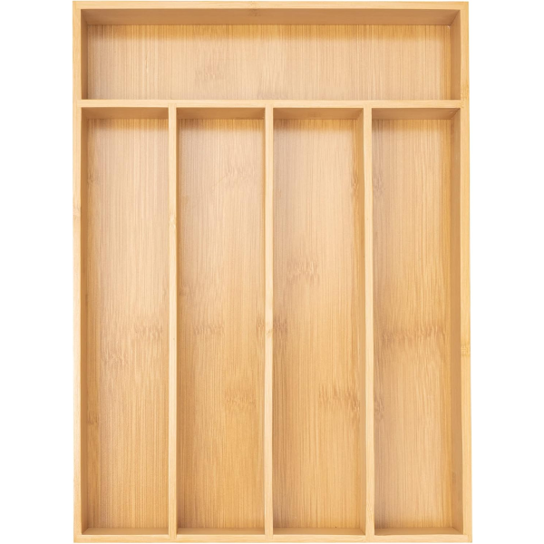 BAMBOO SILVERWARE HOLDER CUTLERY ORGANIZER IN DRAWER FLATWARE ORGANIZER TRAY(5 SLOTS, NATURAL)