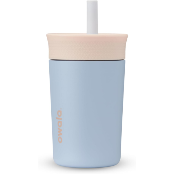 OWALA KIDS INSULATION STAINLESS STEEL TUMBLER WITH SPILL RESISTANT FLEXIBLE STRAW (USED, NO BOX)