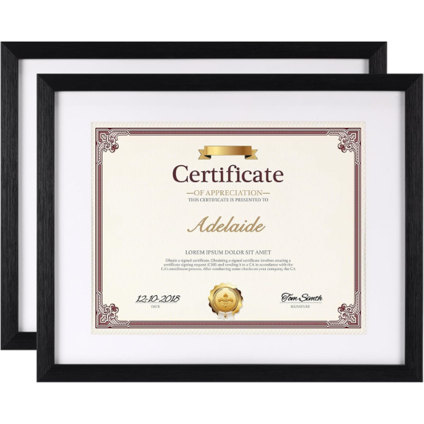 LAVEZEE 11X14 BLACK PICTURE FRAME DISPLAY CERTIFICATE PICTURES 8.5X11 WITH MAT OR 11X14 WITHOUT MAT