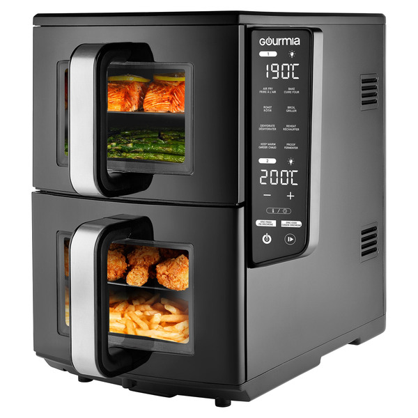 GOURMIA 4 DISH DUAL BASKET AIR FRYER WITH SYNCH FINISH & SYNC COOK (NEW)