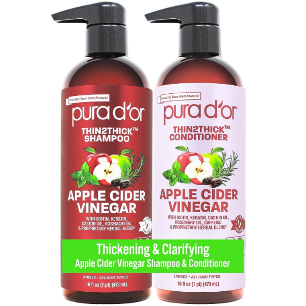 PURA D'OR APPLE CIDER VINEGAR THIN2THICK SET SHAMPOO CONDITIONER FOR REGROWTH, HAIR LOSS, CLARIFYING