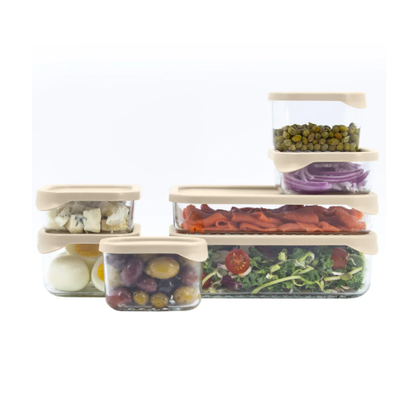GLASSLOCK FOOD STORAGE SET, 14-PIECE (SLIGHTLU USED, MISSING PIECES)