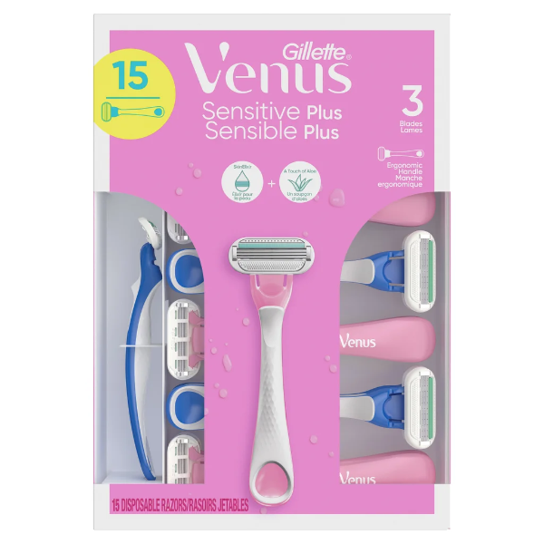 VENUS SENSITIVE WOMEN'S DISPOSABLE RAZORS, 15-COUNT