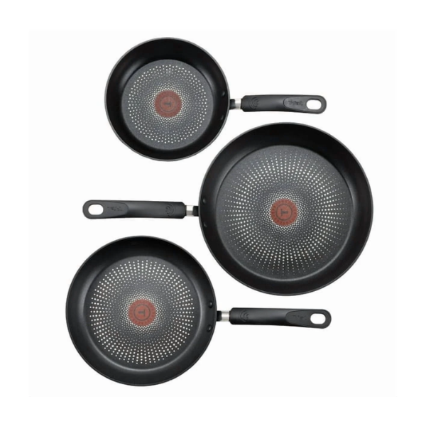 T-FAL 3-PIECE SKILLET SET, HEAVY GAUGE FORGED ALUMINIUM WITH TITANIUM NON-STICK -U