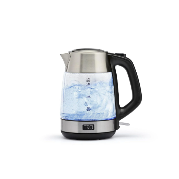 TRU 1.7L ELECTRIC KETTLE, 1.7L, GLASS, CORDLESS, AUTO OFF 