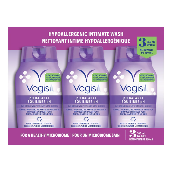 VAGISIL PH BALANCE DAILY INTIMATE WASH, 3 X 360 ML -N