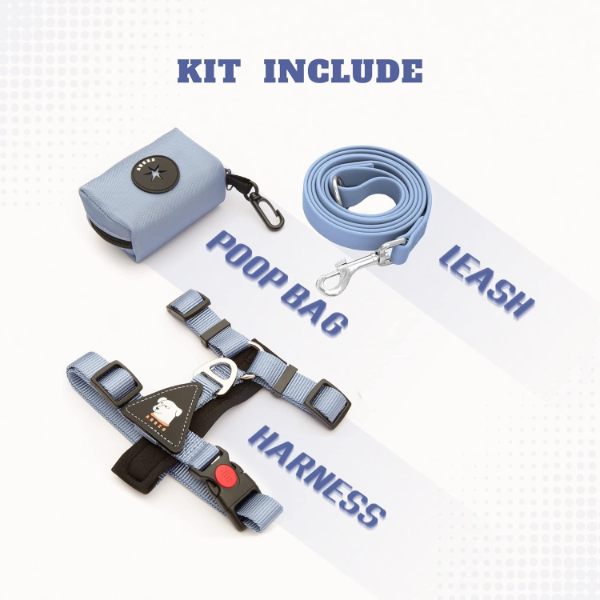 AREZO DOG HARNESS AND LEASH SET WITH POOP BAG DISPENSER (NEW)