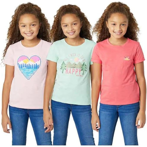 EDDIE BAUER YOUTH GIRLS 3-PACK T-SHIRT SET - PINK, SIZE S 10/12 -N