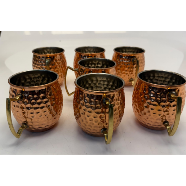 ZAP IMPEX ® PURE COPPER HAMMERED MOSCOW MULE MUG WITH SOLID BRASS HANDLE SET OF 7-16 OUNCE -U