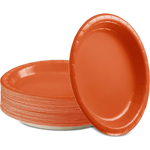 DISPOSABLE PAPER PLATES ORANGE (PACK OF 50)