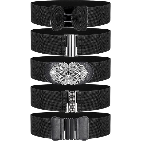 SATINIOR 5 PCS WOMEN VINTAGE WAIST BELT ELASTIC STRETCHY WOMEN DRESS