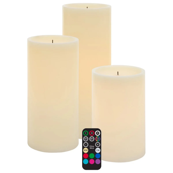 GLOW WICK LED XL COLOUR CHANGING WAX CANDLES WITH REMOTE, 3-PIECES -SU