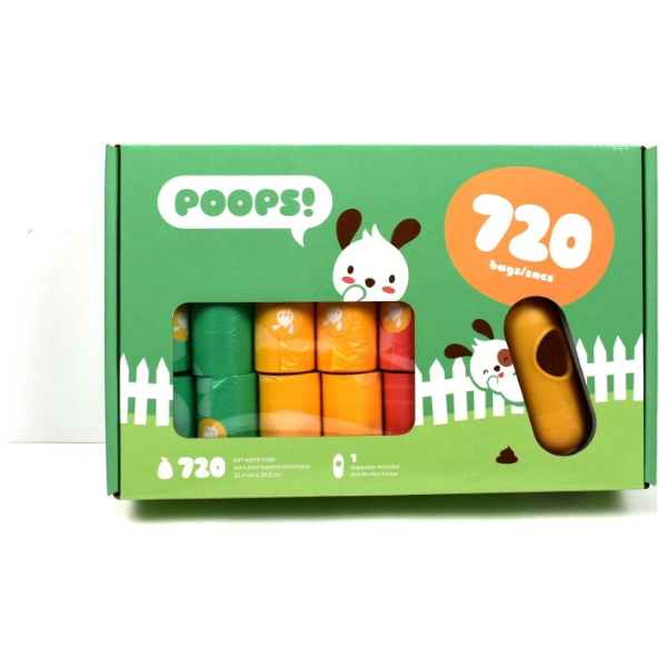 POOPS! DOG WASTE BAGS 720CT + 1 DISPENSER (MISSING PARTS)
