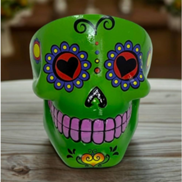 MIJOMA SUGAR SKULL ASHTRAY - MEXICAN CALAVERA STYLE DECORATIVE SKULL ASHTRAY